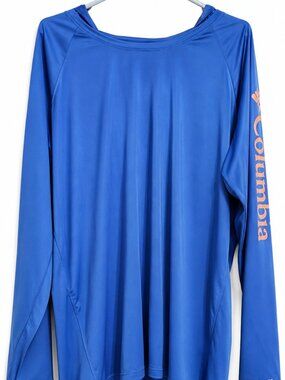 Columbia PFG Men's 3X Blue Omni-Shade Hooded Long Sleeve Performance Fishing Shi